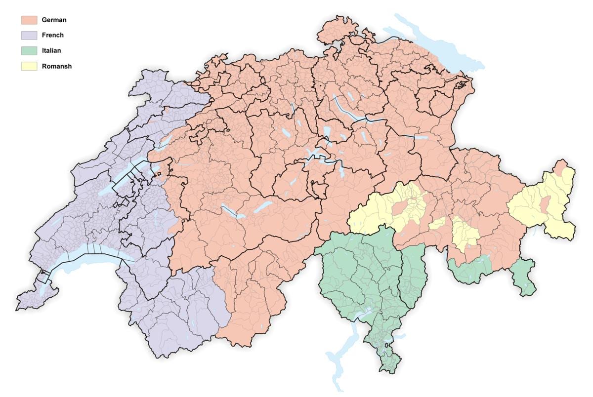 মানচিত্র সুইজারল্যান্ড এর ভাষা